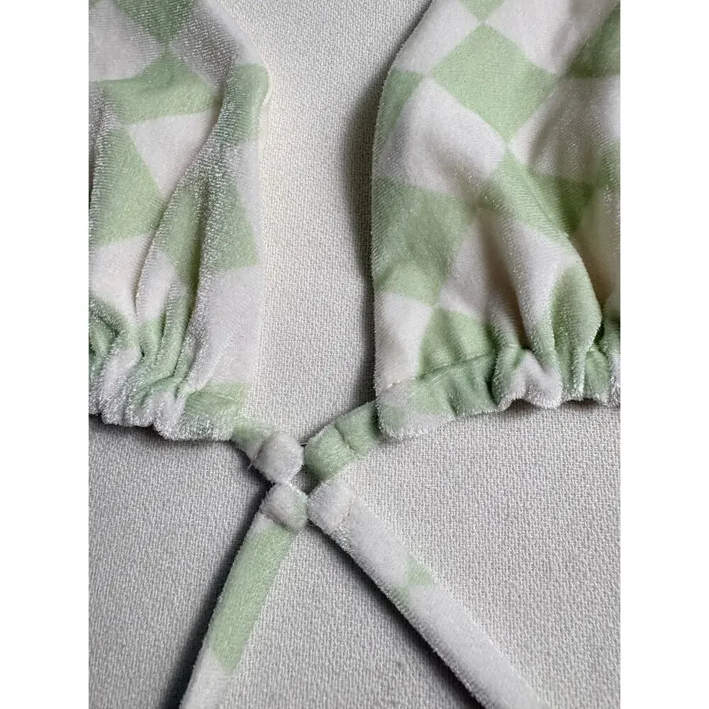 Frankie's Bikinis Tatum Triangle Velvet Bikini Set Green and White Size XL NWT